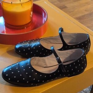 Freda Salvador Crystal Aubrey Mary Jane's 8.5 rhinestones black calf leather